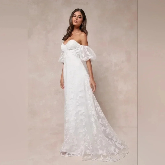 Lulu's Romantic Dedication White Floral Off-the-Shoulder Gown Wedding Party - Picture 3 of 12